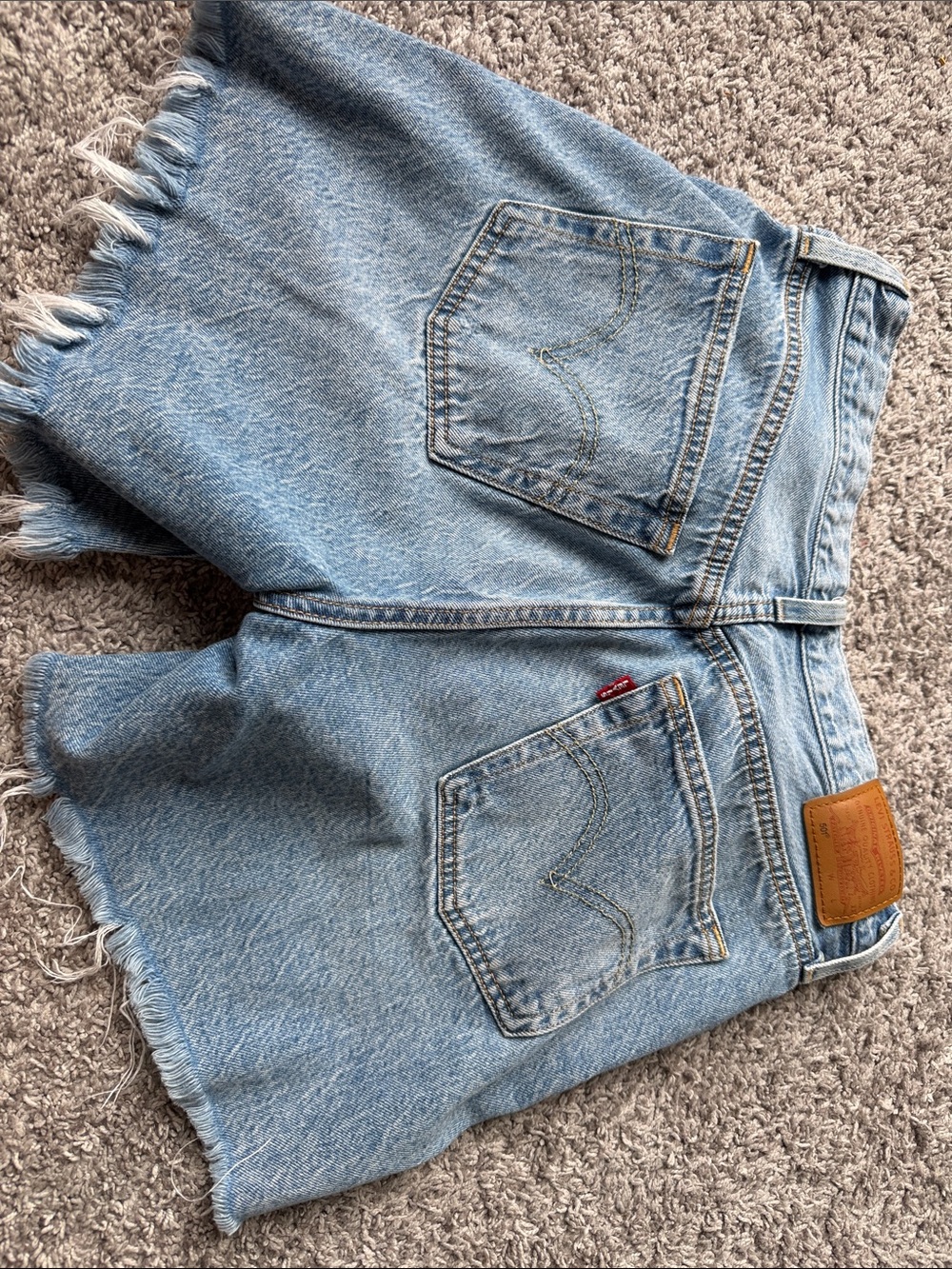 Levi's Light Blue Frayed Hem Denim Shorts - Picture 3 of 7
